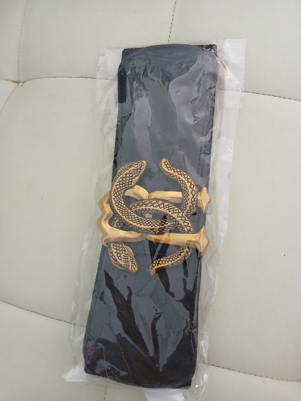 Black Wide Belt with Gold Snake Buckle